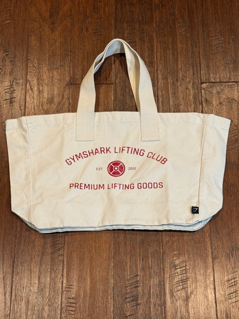 Gymshark Cream Canvas Tote with Red Logo Print